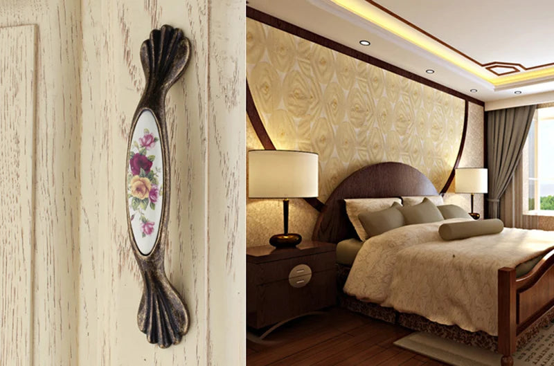 Vintage Möbelgriffe - Keramik & Zinklegierung - Antik Bronze