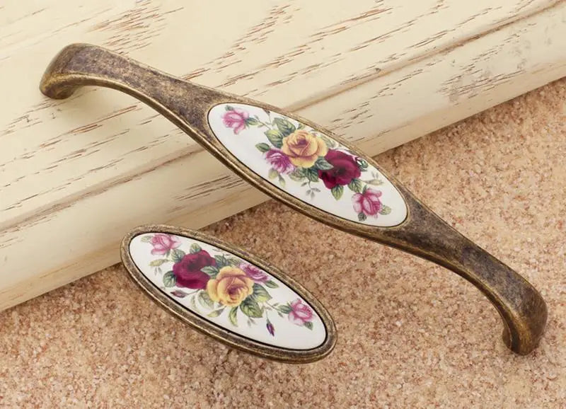 Vintage Möbelgriffe - Keramik & Zinklegierung - Antik Bronze