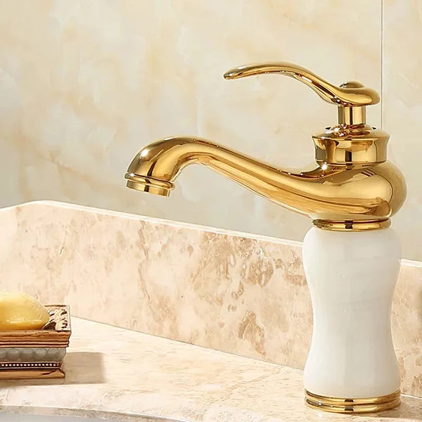 Badezimmer Wasserhahn – Messing & Jade – Gold Finish