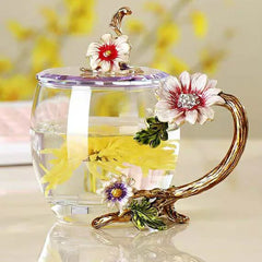 Emaillierte Teetasse – Modernes Glas mit Deckel 350ml