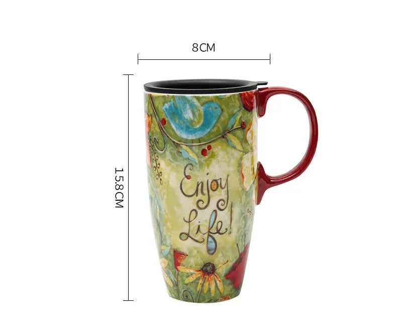 Kaffee Tasse – Keramik Cartoon mit Deckel – 500ml