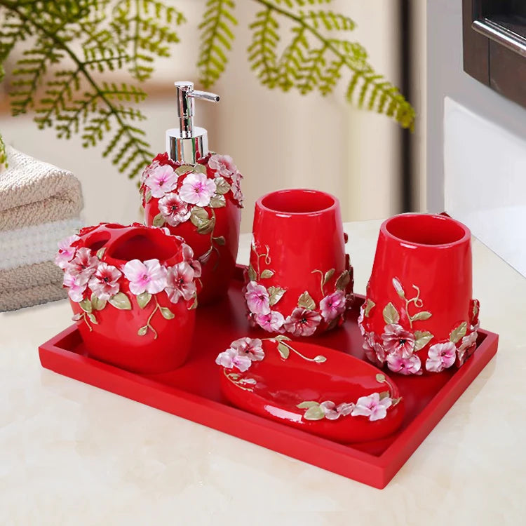 Modernes Resin Bad Set 6-teilig aus haltbarem Harz im Badezimmer