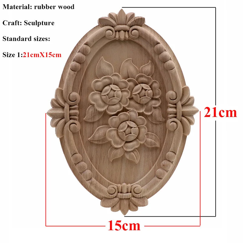 Natürliche Holzschnitzerei – Florales Retro-Applikat – Verschiedene Grössen