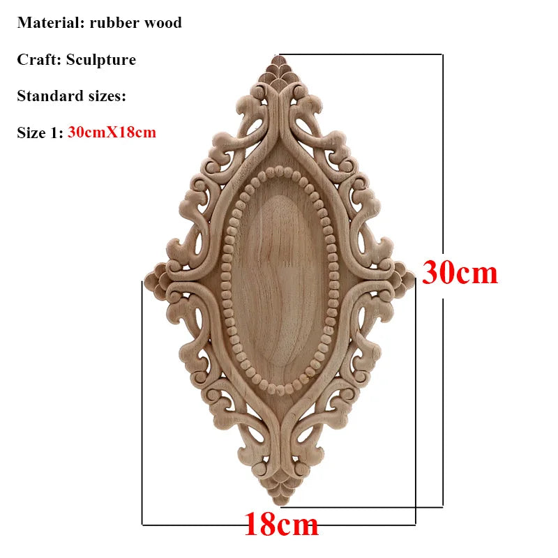 Natürliche Holzschnitzerei – Florales Retro-Applikat – Verschiedene Grössen
