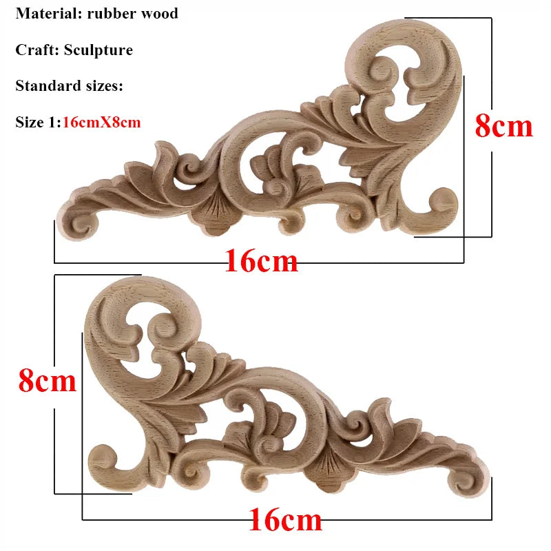 Natürliche Holzschnitzerei – Florales Retro-Applikat – Verschiedene Grössen