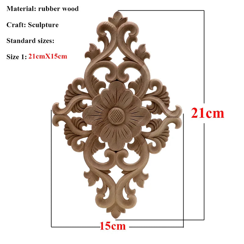 Natürliche Holzschnitzerei – Florales Retro-Applikat – Verschiedene Grössen