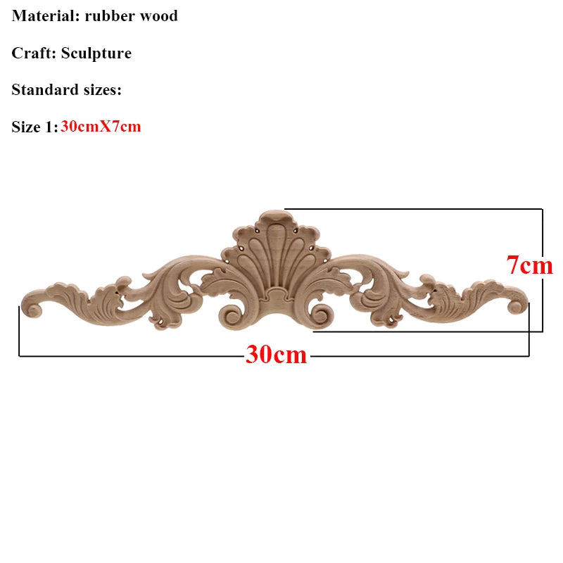 Natürliche Holzschnitzerei – Florales Retro-Applikat – Verschiedene Grössen