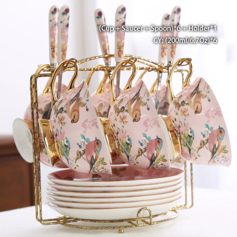 Pink Bird China Set – Elegantes Feinporzellan – Mehrteilig
