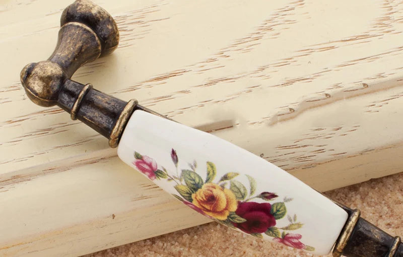 Vintage Möbelgriffe - Keramik & Zinklegierung - Antik Bronze