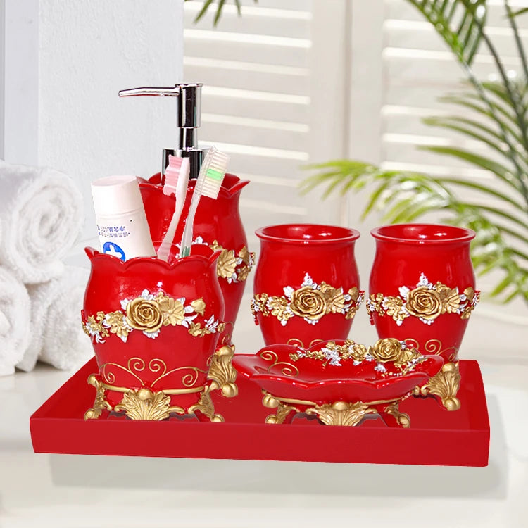 Modernes 5-teiliges Resin Bad Set mit rechteckiger Ablage