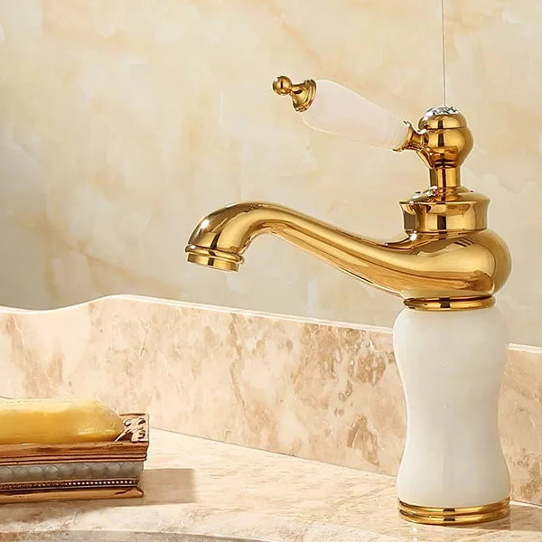 Badezimmer Wasserhahn – Messing & Jade – Gold Finish