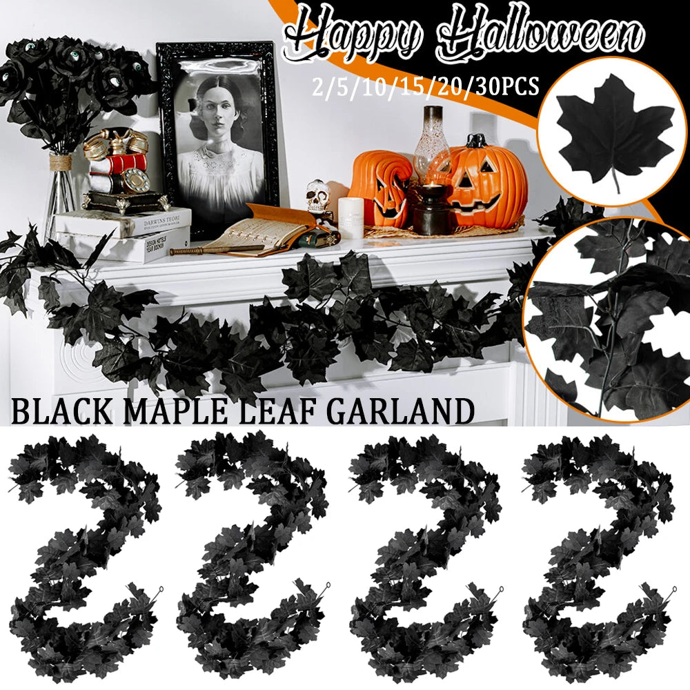 Halloween Ahornblatt Girlande – Elegantes Schwarzes Design