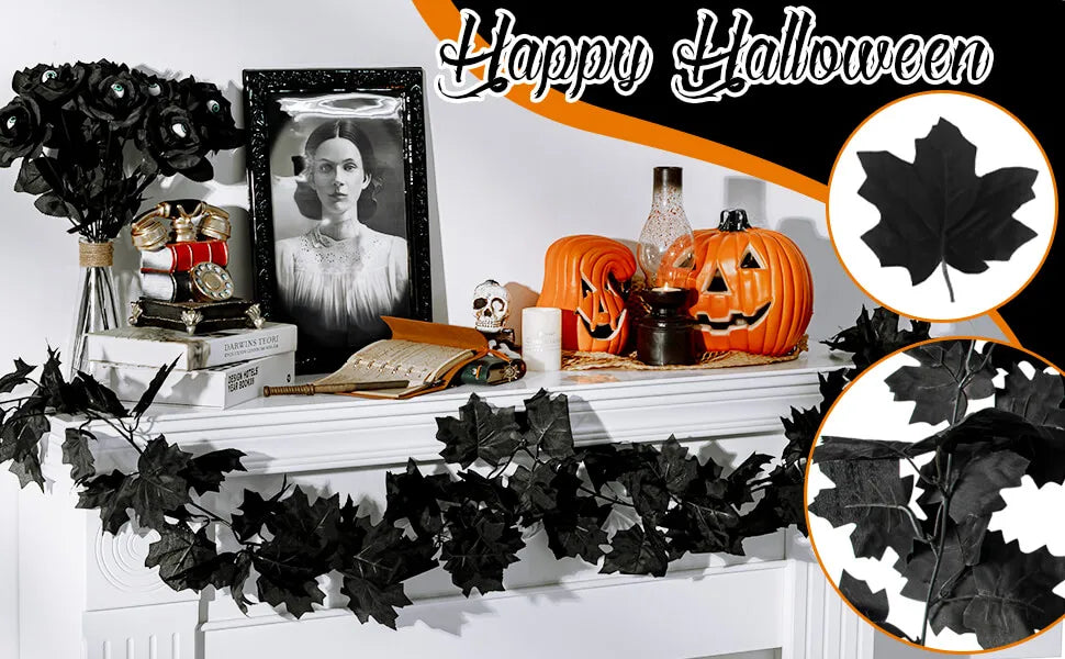 Halloween Ahornblatt Girlande – Elegantes Schwarzes Design