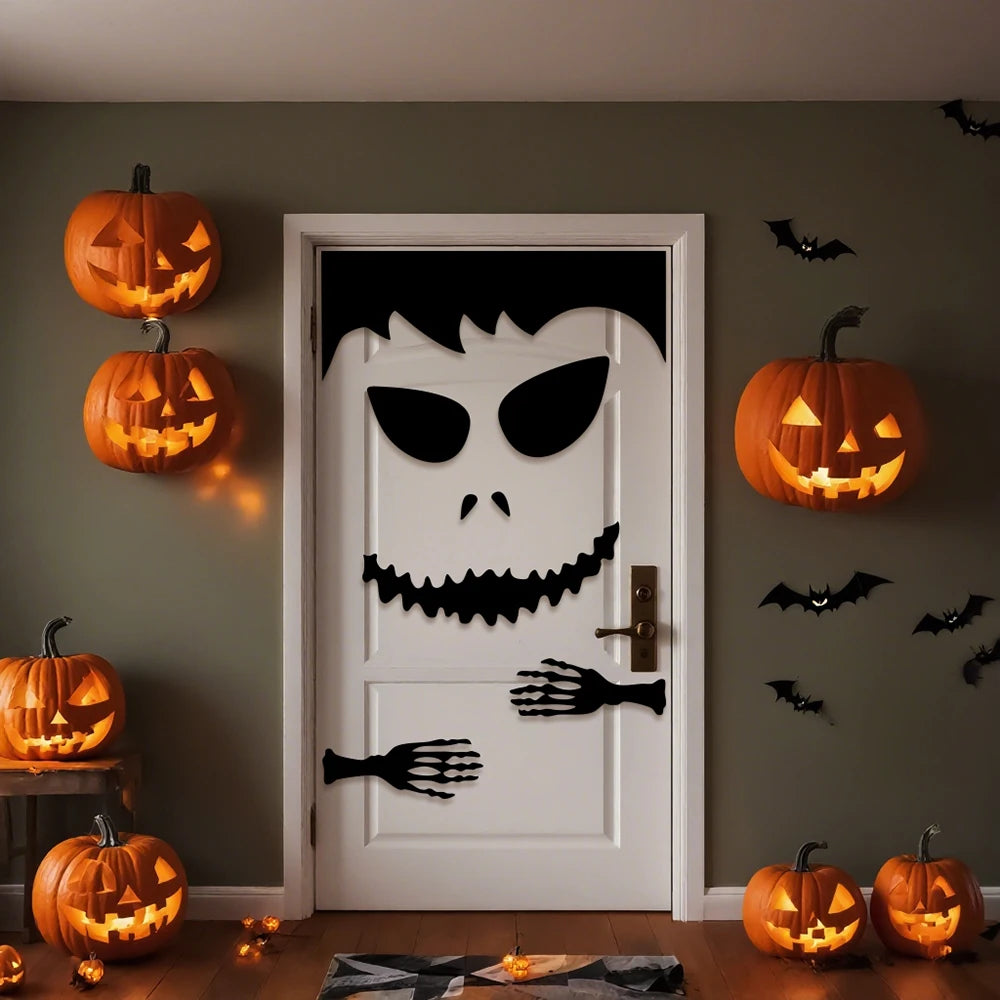 Halloween-Aufkleber – Filzskelett & Kürbis – Türdeko