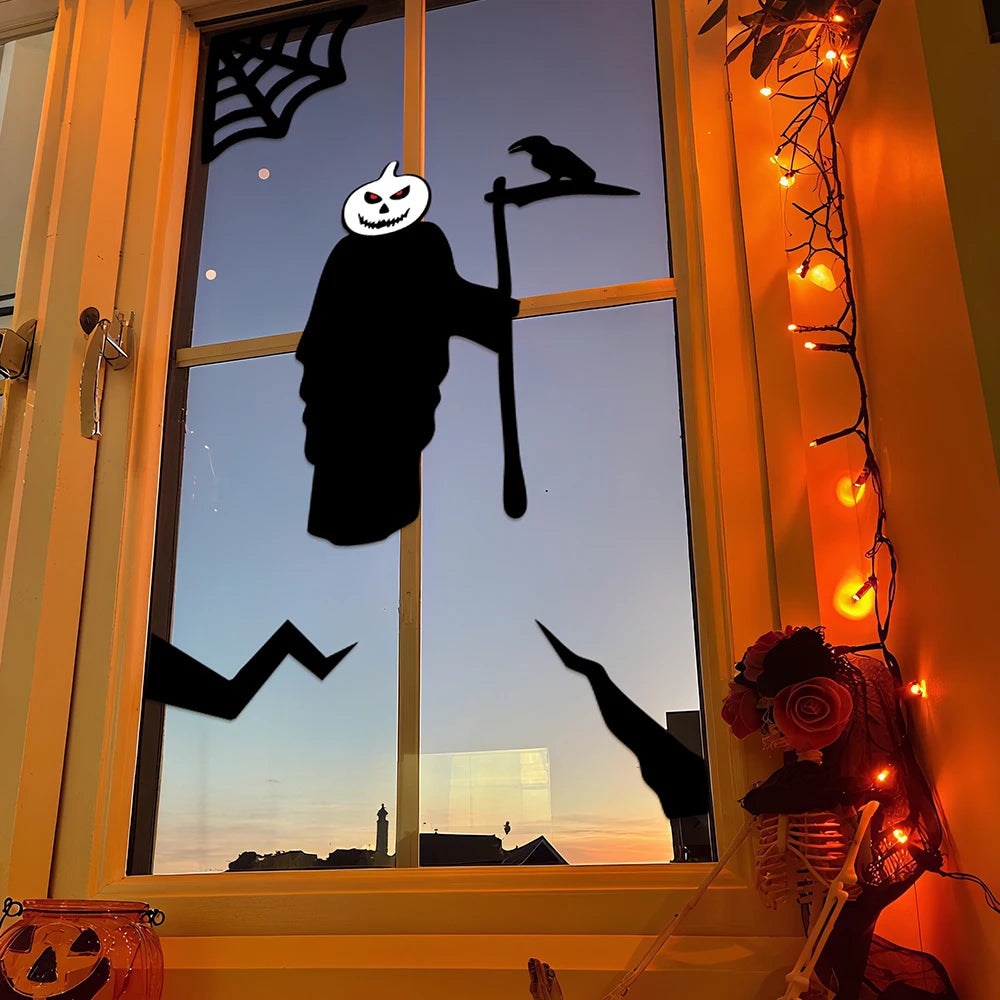 Halloween-Aufkleber – Filzskelett & Kürbis – Türdeko