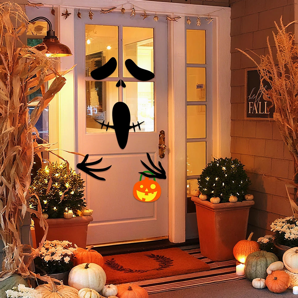Halloween-Aufkleber – Filzskelett & Kürbis – Türdeko