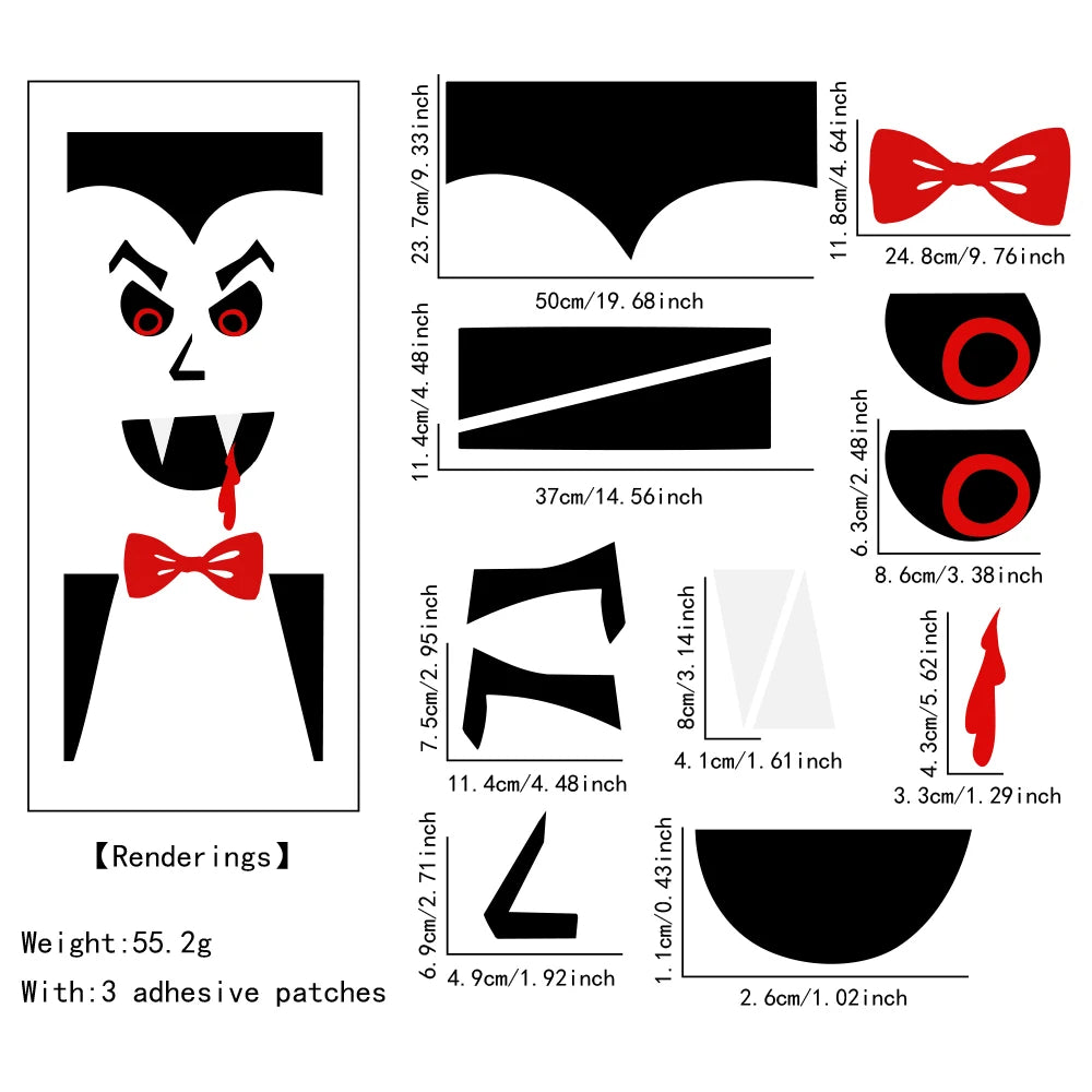 Halloween-Aufkleber – Filzskelett & Kürbis – Türdeko