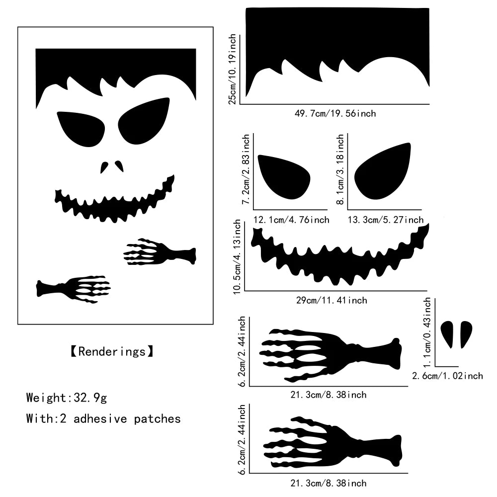 Halloween-Aufkleber – Filzskelett & Kürbis – Türdeko