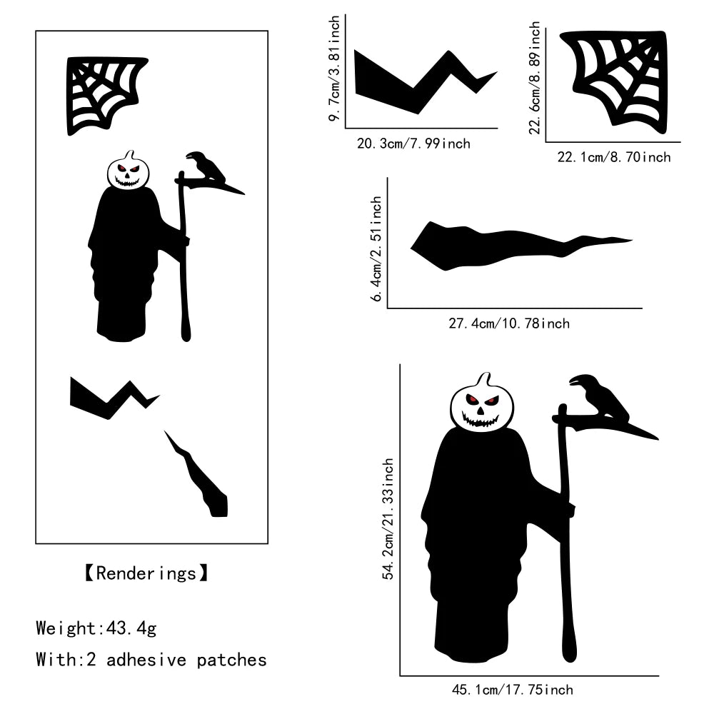 Halloween-Aufkleber – Filzskelett & Kürbis – Türdeko