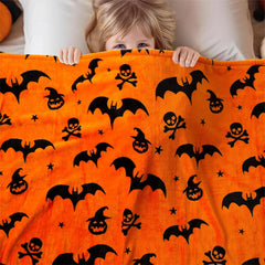 Halloween-Decke – Flanell Fledermäuse & Totenköpfe – 200x150cm