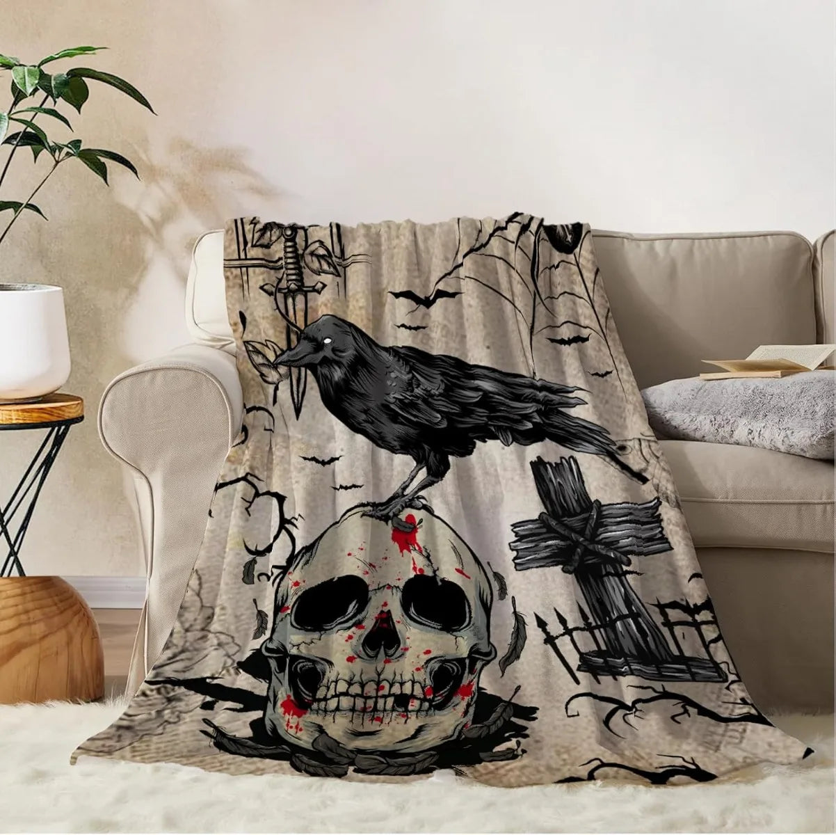 Halloween Geisterdecke aus Mikrofaser, Farbe orange, Grösse 130x150 cm, klassische Dekoration für Kinderzimmer