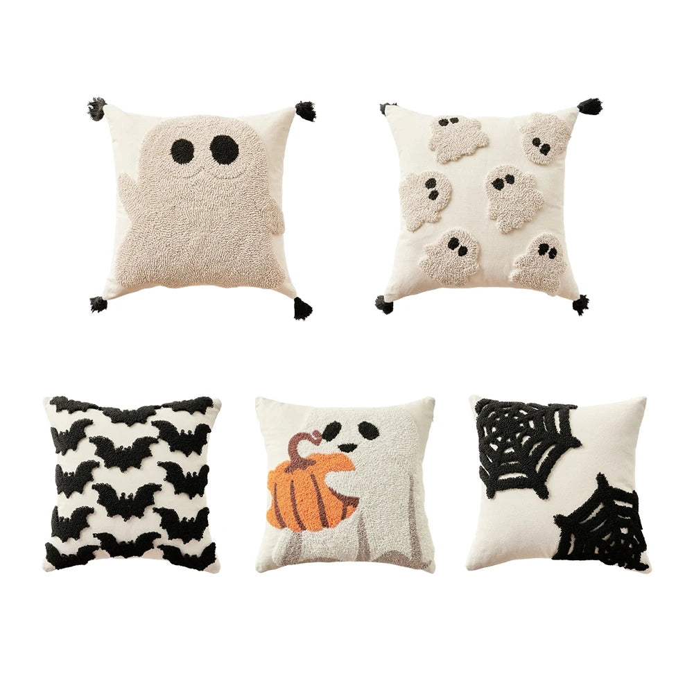 Halloween Kissenbezug – Besticktes Geisterdesign – 45x45cm
