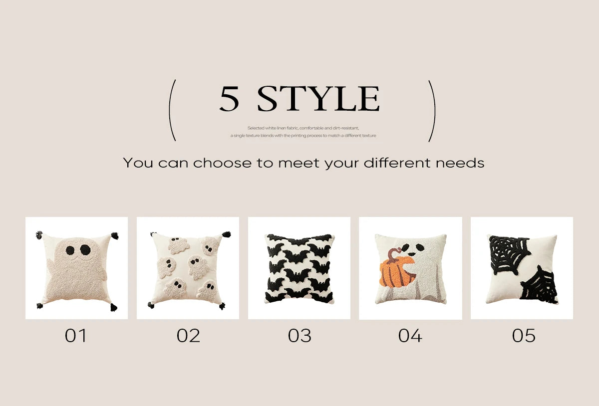 Halloween Kissenbezug – Besticktes Geisterdesign – 45x45cm