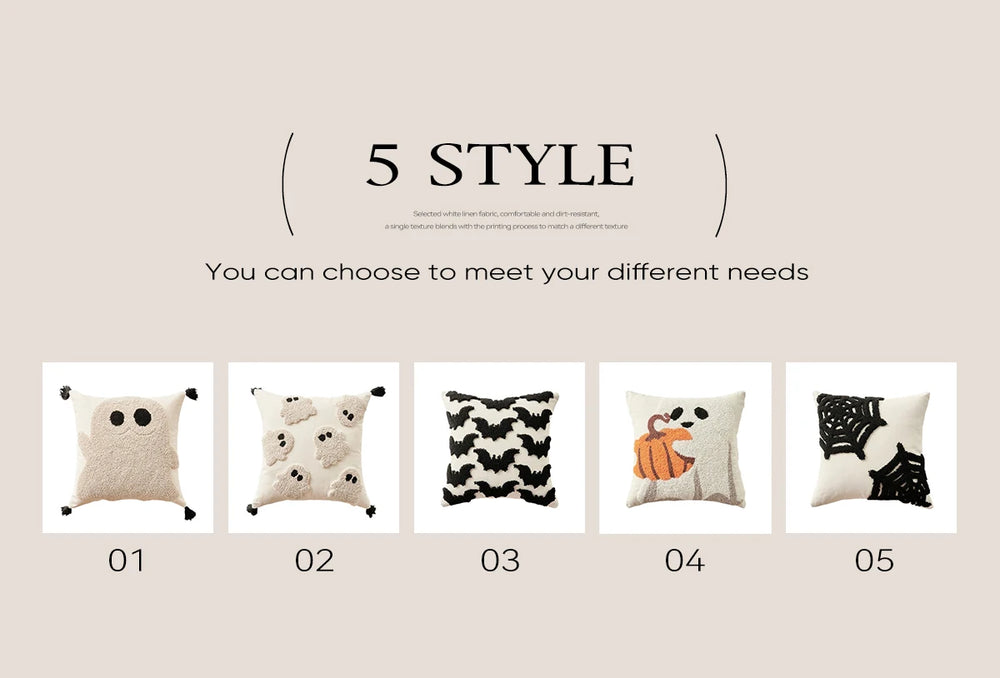 Halloween Kissenbezug – Besticktes Geisterdesign – 45x45cm