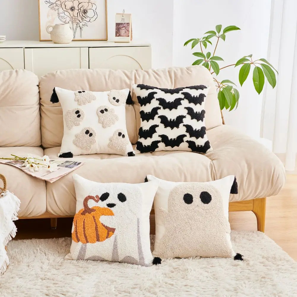 Halloween Kissenbezug – Besticktes Geisterdesign – 45x45cm