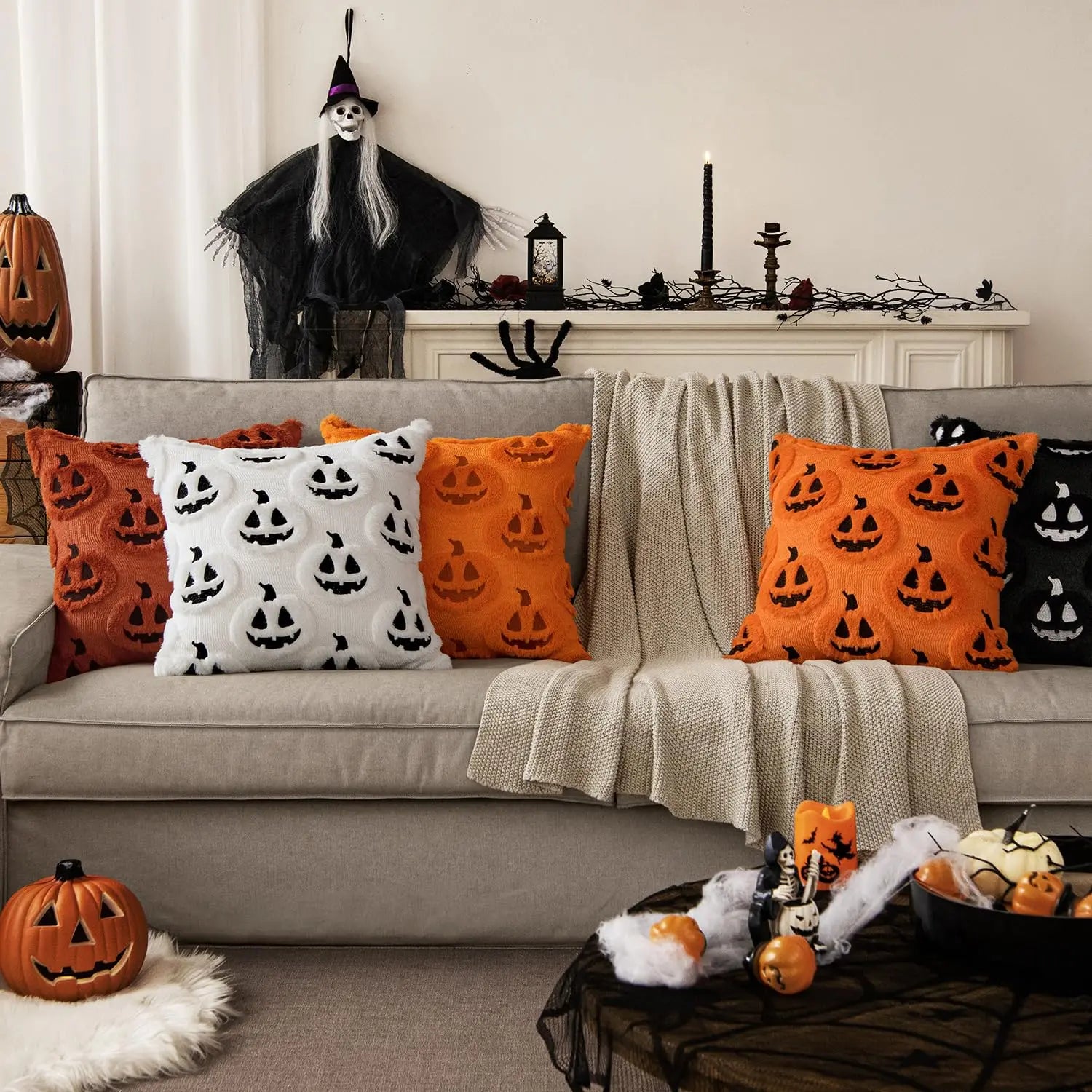 Halloween Kürbis Kissenbezug – Faux Wolle – 45x45CM