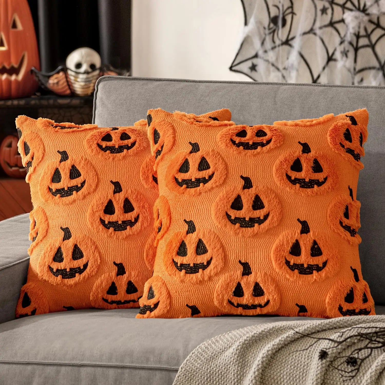 Halloween Kürbis Kissenbezug – Faux Wolle – 45x45CM