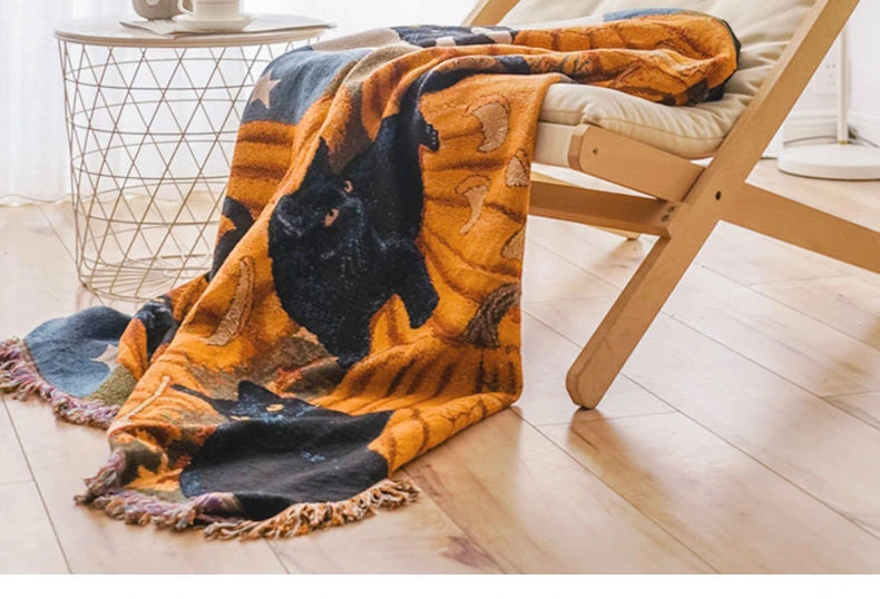 Halloween Schwarze Katze Decke – Gewebt Texturiert 160x220cm