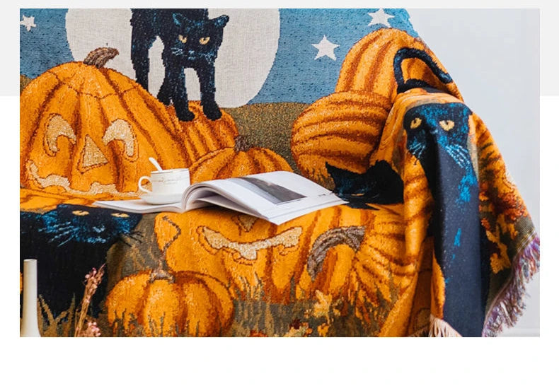 Halloween Schwarze Katze Decke – Gewebt Texturiert 160x220cm