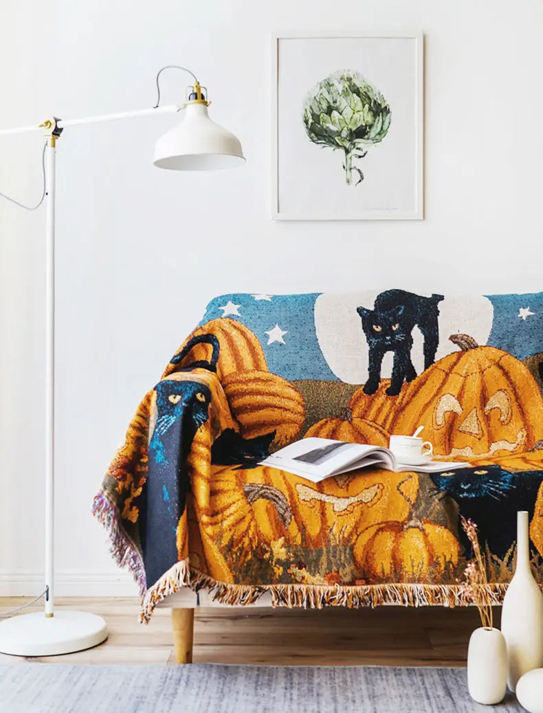 Halloween Schwarze Katze Decke – Gewebt Texturiert 160x220cm