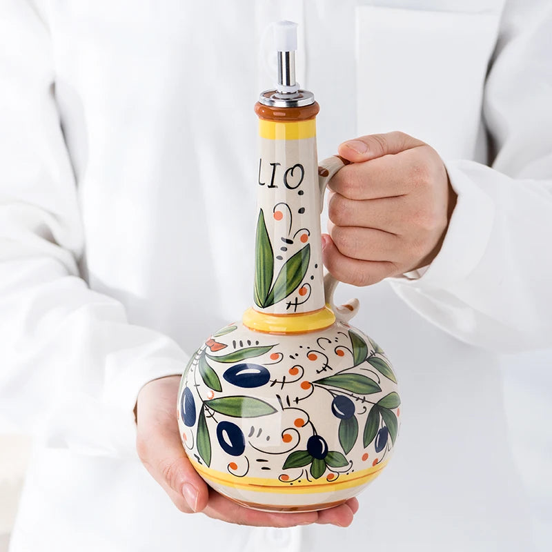 Handbemalte Keramikölflasche – Unterglasurstil