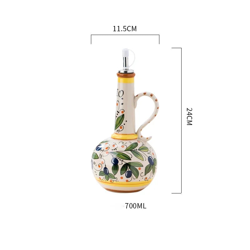 Handbemalte Keramikölflasche – Unterglasurstil