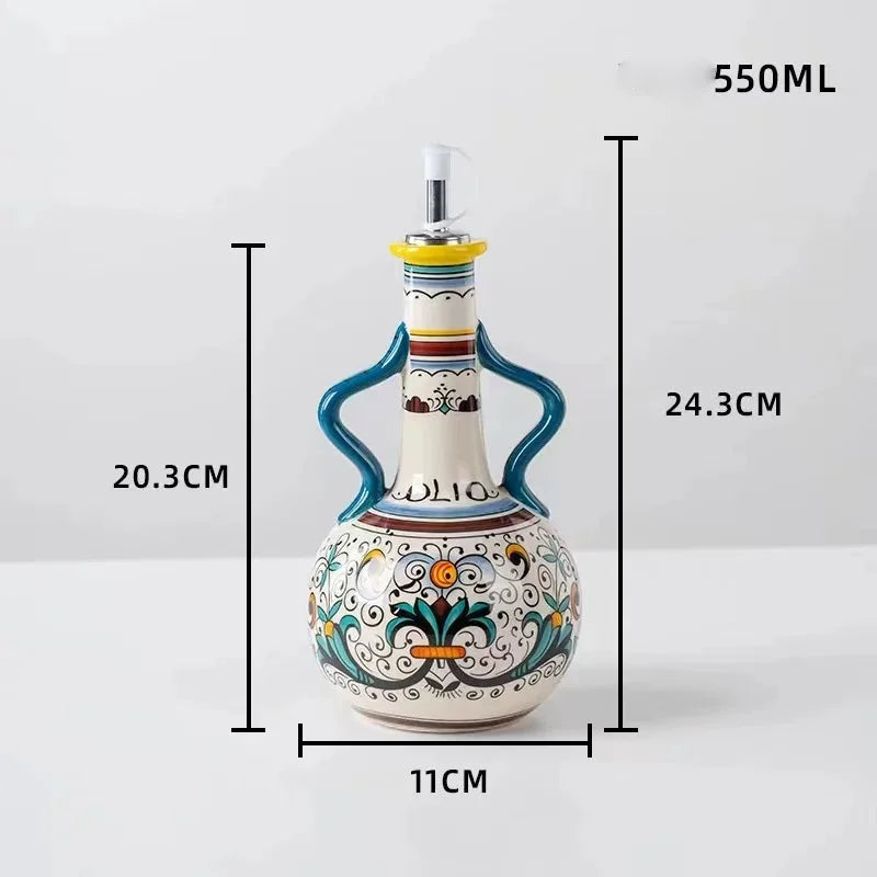 Handbemalte Keramikölflasche – Unterglasurstil