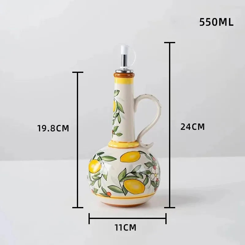 Handbemalte Keramikölflasche – Unterglasurstil