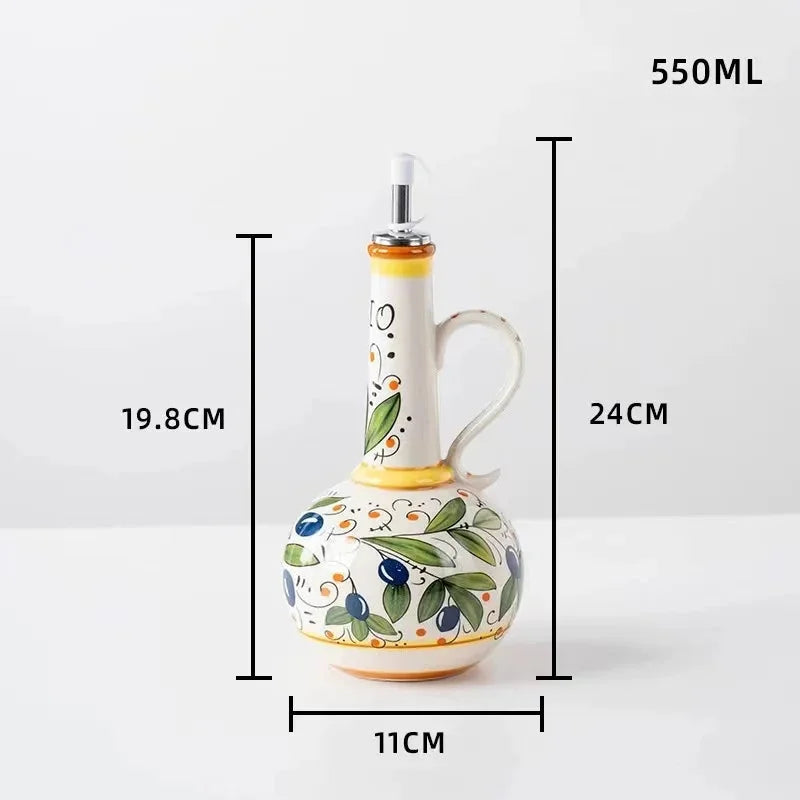 Handbemalte Keramikölflasche – Unterglasurstil