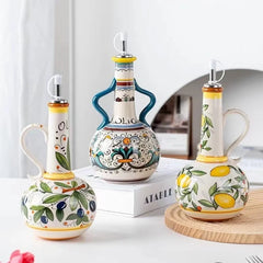 Handbemalte Keramikölflasche – Unterglasurstil