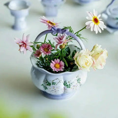 Handbemalte mehrfarbige Keramikvase im Landhausstil 12.8x15.6cm