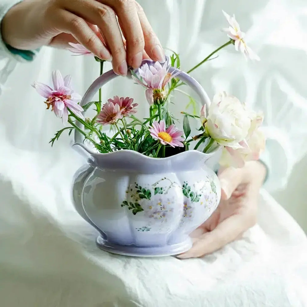 Handbemalte Keramikvase im Landhausstil, 12.8x15.6cm, mehrfarbig