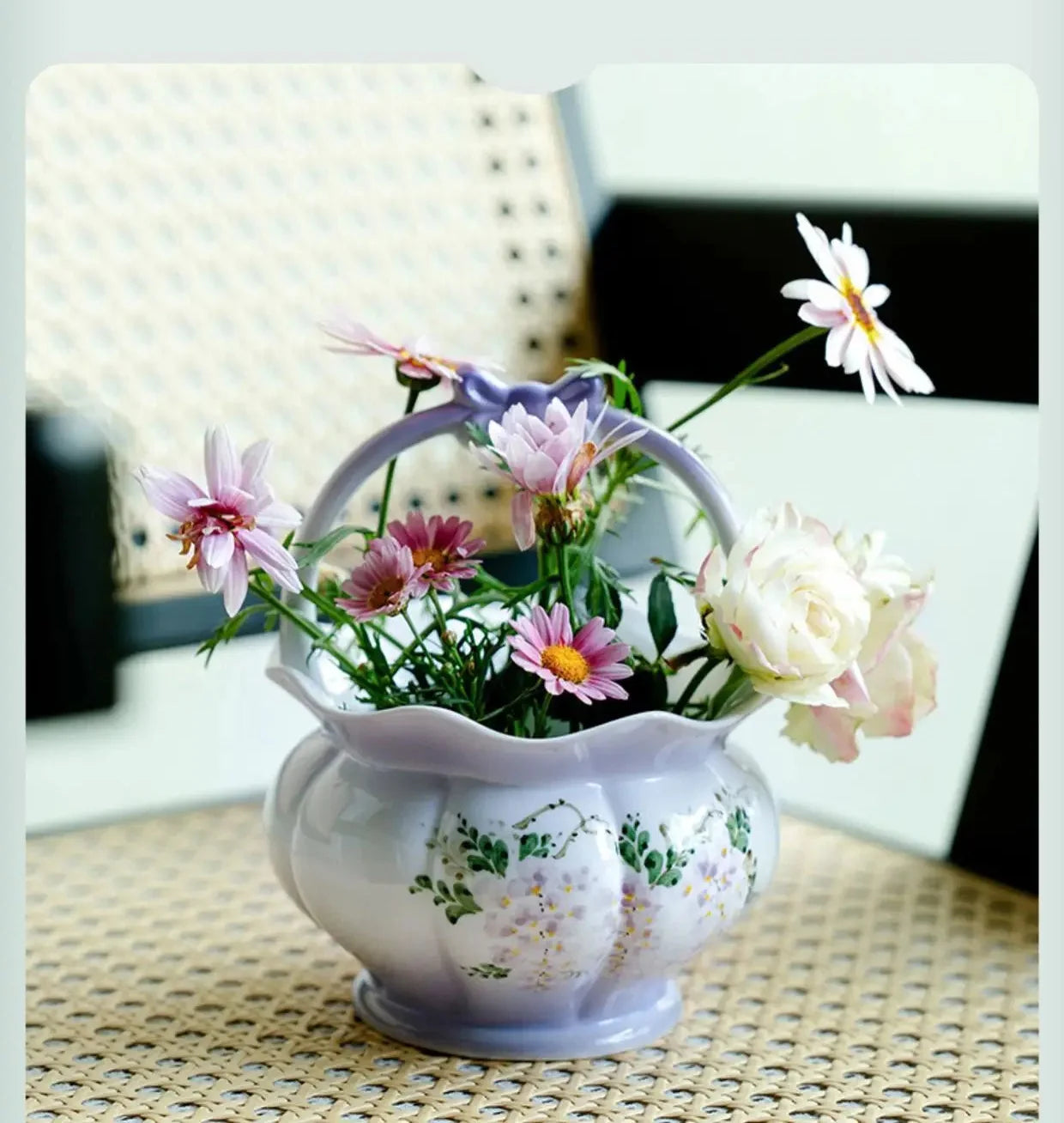 handbemalte mehrfarbige keramikvase im landhausstil 12.8x15.6cm