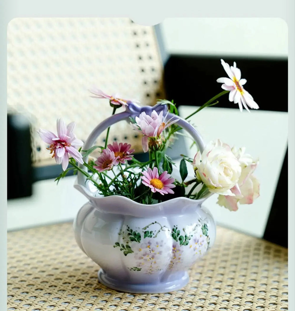 handbemalte mehrfarbige keramikvase im landhausstil 12.8x15.6cm