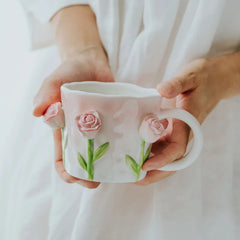 Handgefertigte Porzellantasse – 3D-Blumendesign 350ml