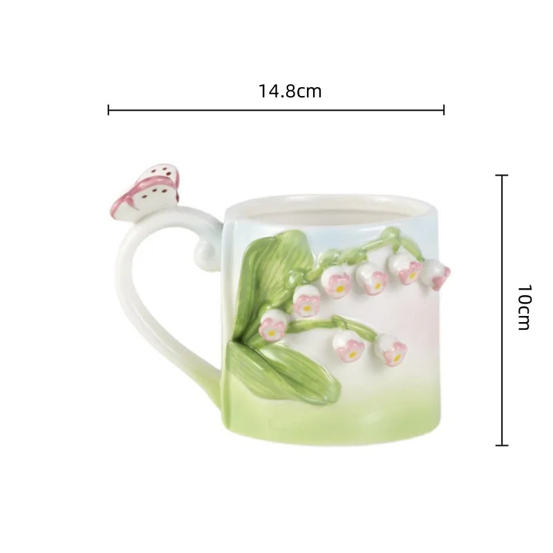 Handgefertigte Porzellantasse – 3D-Blumendesign 350ml