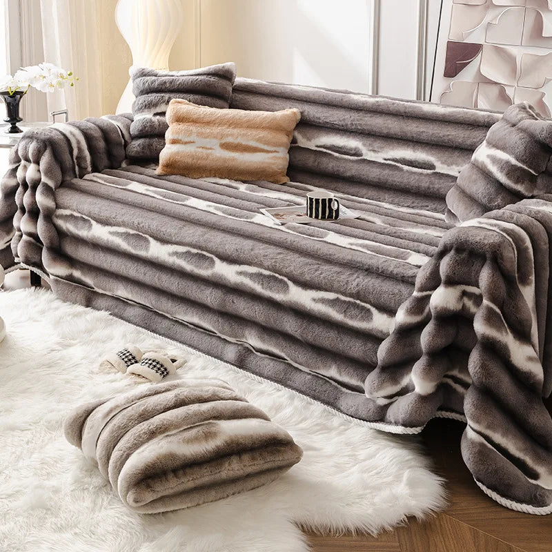 Hasenplüsch Sofaüberwurf in Dunkelgrau 180x200cm für das Wohnzimmer