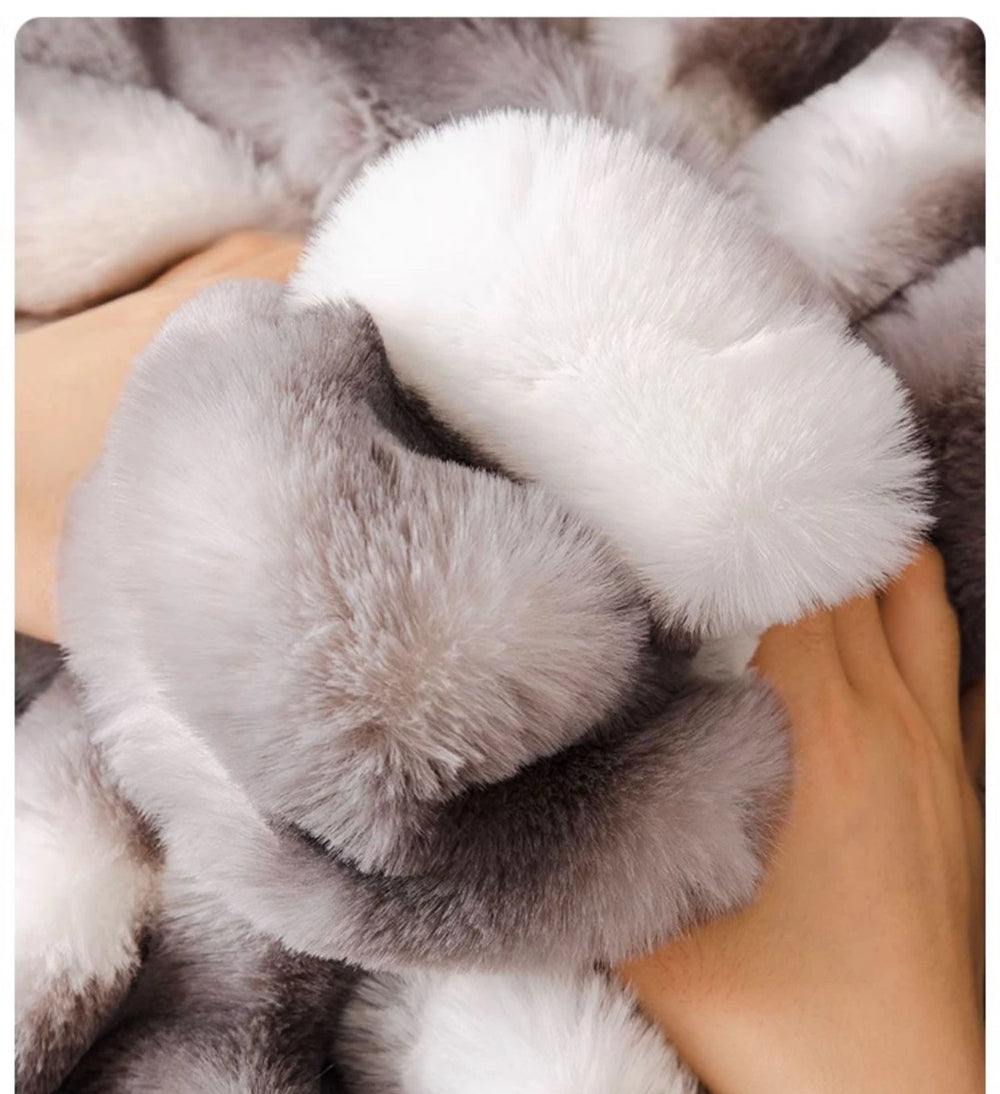 Hasenplüsch Sofaüberwurf im nordischen Stil, Farbe: Orange, Grösse: 180x200 cm, aus Polyester, für das Wohnzimmer