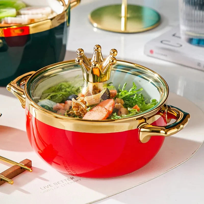 Nordische Keramikschüssel – Porzellan mit Deckel – 16 x 11 cm