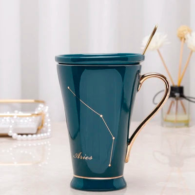 Zodiac Keramikbecher - Rosa Marmor Design, 400ml